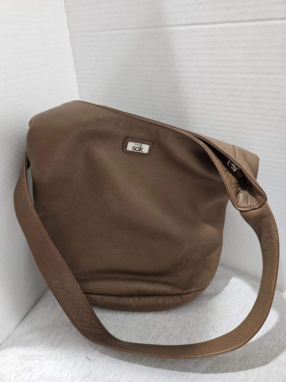 The Sak Brown Pebbled Leather Messenger Bag